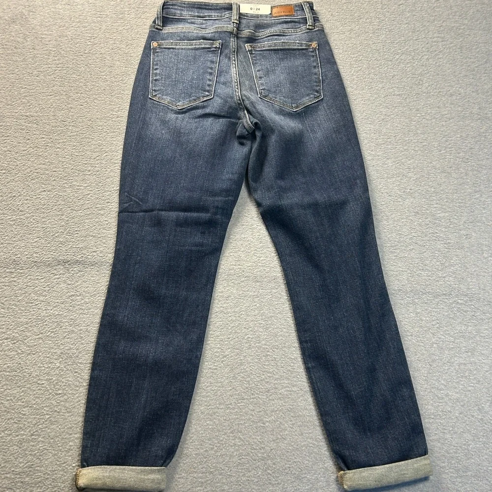 Judy Blue Boyfriend Jeans Womens 0/24 Mid Rise Dark Wash Blue Cuffed Stretch Fit